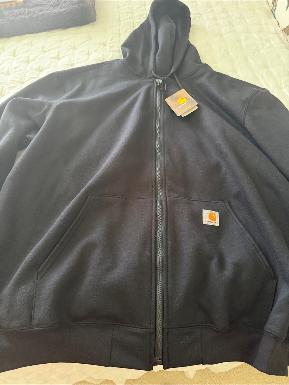 Carhartt Men’s Black Full-Zip Hooded Work Jacket with Logo Patch